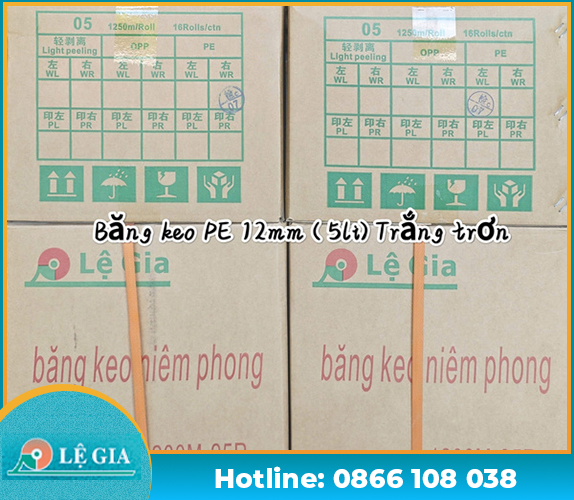 Băng keo PE 5 li trắng trơn